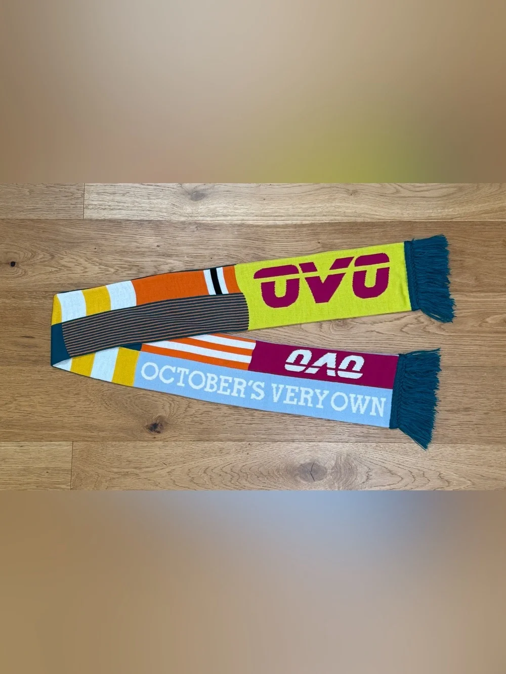 October's Very Own OVO Owl Scarf Orange Yellow Blue Winter Scarf Toque Drake